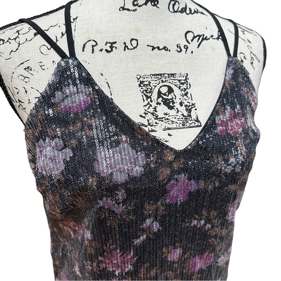 Floral Print Strappy Y-Back Sequin Mesh Dress Size XS - Picture 6 of 8